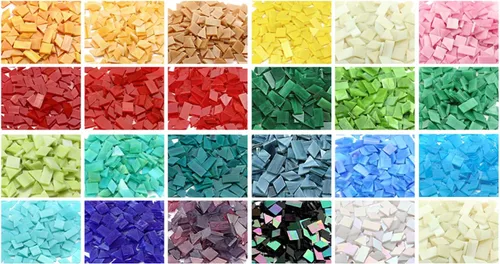 Miniatura 22 de Lanyani Azulejos de mosaico de vidrio multicolor - formas mixtas, 200 piezas, blanco regular Regular Blanco