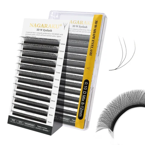 Miniatura 90 de NAGARAKU Extensiones de pestañas Double Tips 4D W, suministros con puntas dobles, gruesas con rizado D de 0.07 mm, bandeja mixta 8-15 mm, 0.07-D