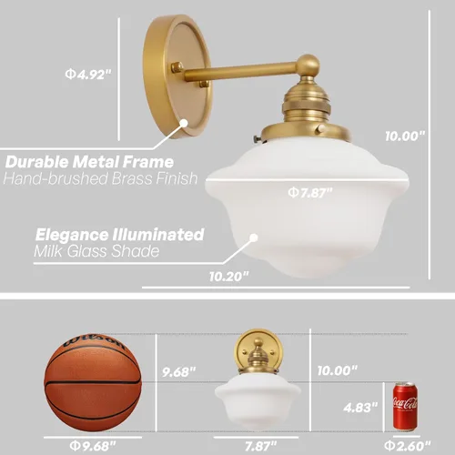 Miniatura 8 de Aplique de Pared Dorado, Luz Vintage para Tocador de Baño, Modernos Apliques de Vidrio Esmerilado Blanco Lechoso, Luces de Pared de Latón para Sala