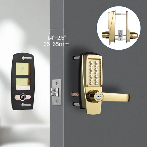 Miniatura 5 de Cerradura de puerta de entrada sin llave con asa, cerradura de teclado comercial, cerradura de puerta mecánica para exteriores, cerradura de código