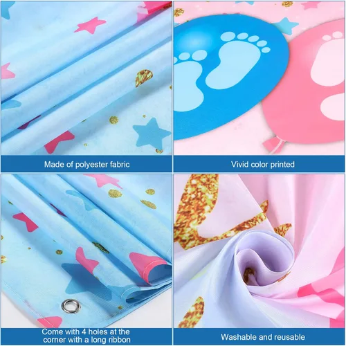 Miniatura 3 de Fondo de revelación de género para niño o niña, fondo azul y rosa para fiesta de revelación de género, cartel con texto en inglés «What Will Baby