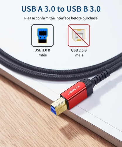 Miniatura 2 de Cable USB B 3.0, JSAUX USB A macho a B 3.0 macho (2M/6.6ft) Cable USB 3.0 tipo B de alimentación trenzado de nylon Compatible con estación de Negro