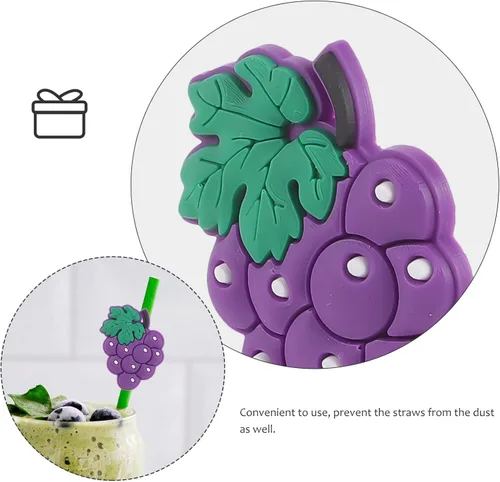 Miniatura 2 de SEWACC 12 puntas de pajita, 12 unidades, girasol, uva y sandía, tapones para pajilla, tapones de silicona para pajitas, protectores de pajitas