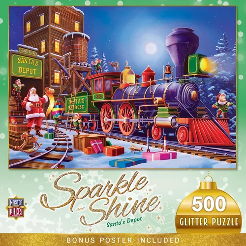 MasterPieces Rompecabezas de 500 piezas con purpurina - Santa's Depot - 15 x 21 pulgadas