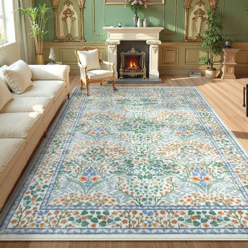 Miniatura 24 de Lahome Tapete floral lavable, suave, para entrada y cocina, 2 x 3 pies, antideslizante, bohemio, ultradelgado, fácil de limpiar, para interior, Azul