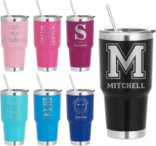 Miniatura 13 de Vaso personalizado – Grabado con láser con nombre, vaso delgado de acero inoxidable personalizado de 20 onzas con tapas y pajitas 19 colores y 16