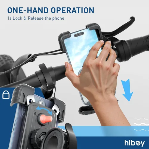 Miniatura 3 de Hiboy Soporte de teléfono para bicicleta, soporte universal giratorio de 360° para motocicleta, envolvente antivibración, clip de teléfono