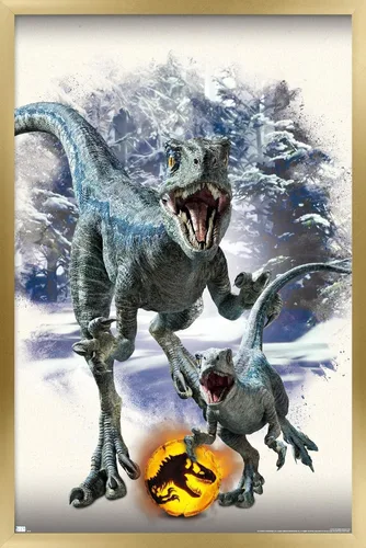 Miniatura 13 de Trends International Jurassic World: Dominion - Póster de pared focal azul y beta, 22.375 x 34 pulgadas, versión enmarcada de madera de granero