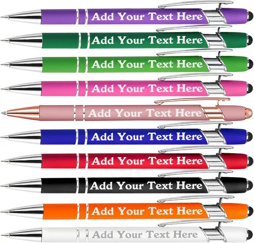 Bolígrafos personalizados a granel grabados personalizados con punta de lápiz capacitivo, bolígrafos personalizados de tinta negra, regalos para