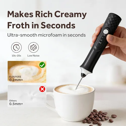 Miniatura 3 de Espumador de leche recargable de mano, varita espumadora, mezclador de bebidas de café, batidor eléctrico de 3 velocidades ajustables, desmontable