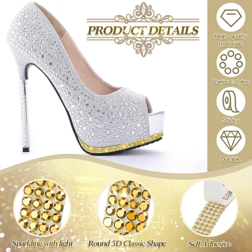 Miniatura 4 de Meanplan 15 rollos de tiras de cinta autoadhesivas con diamantes de imitación de cristal, brillantes, brillantes, colores mezclados, rollo de cinta