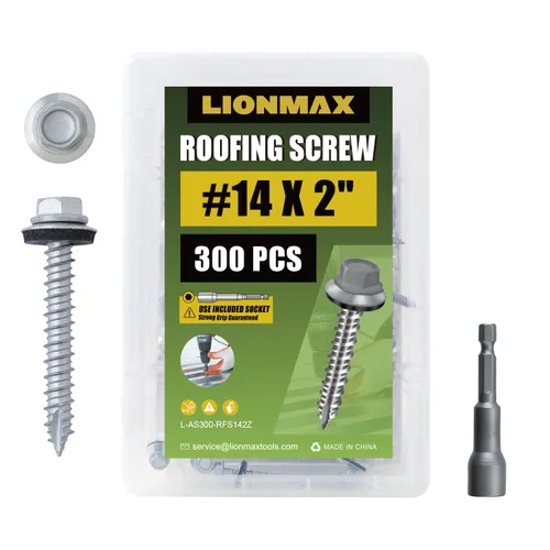 Miniatura 13 de LIONMAX Tornillos de metal para techos #14 x 1-1/2 pulgadas, 300 unidades, tornillos de techo de chapa de metal pintado en negro, arandela de goma