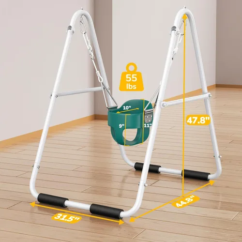 Miniatura 6 de Hapfan Columpio para niños pequeños con soporte, columpio resistente para interiores y exteriores con asiento de cubo, marco de metal plegable