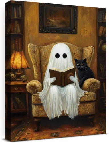 Miniatura 12 de QPVXSST Arte de Pared Interesante de Fantasma de Halloween para Baño, Póster Impreso en Lienzo de Estilo Gótico, Decoración de Baño con Diseño