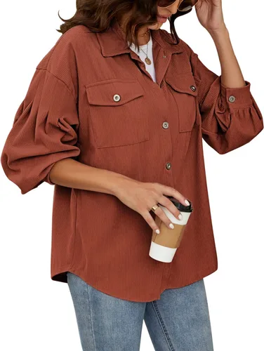 Miniatura 5 de Plus Size Corduroy Jacket for Women Casual Long Sleeve Button Down Shacket Jacket