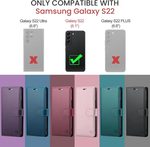 Miniatura 2 de FLIPALM Funda tipo cartera para Samsung Galaxy S22, con bloqueo RFID, soporte para tarjetas de crédito, de piel sintética, con función atril, funda