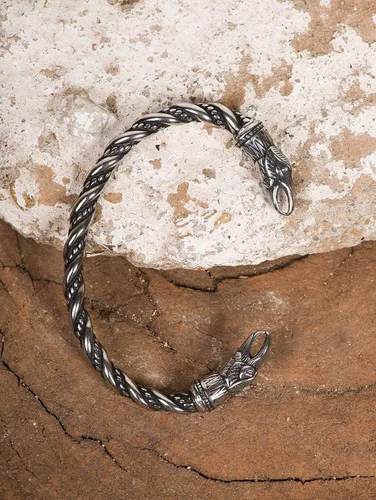 Miniatura 3 de HAQUIL Pulsera vikinga de acero inoxidable con cabeza de oso de lobo, cuervo y oso para hombre, joyería vikinga, regalos