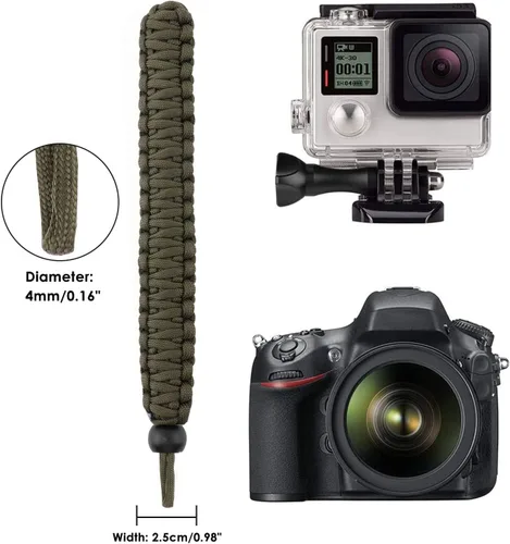 Miniatura 2 de MoKo Correa trenzada de nailon Paracord para videocámara/binoculares/Nikon/Canon/Sony/SLR/DSLR cámara digital negro + verde militar