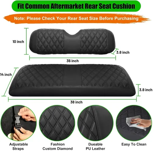 Miniatura 5 de Fundas de Asiento Trasero para Carrito de Golf para EZGO Club Car Yamaha Solo para Asiento Trasero del Mercado de Repuestos - Cuero Marino Premium