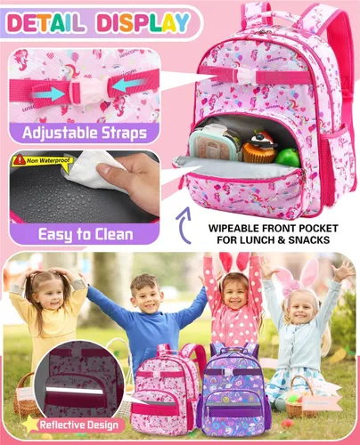 Miniatura 3 de Mochila para niños y niñas, mochila ligera para niños y niñas, preescolar, primaria, jardín de infantes, Niñas-unicornio rosa, 12L(Para Niños 5-8