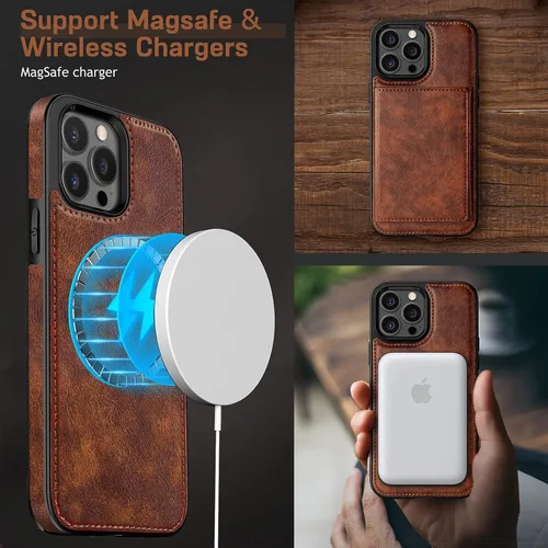 Miniatura 4 de LOHASIC Funda tipo cartera para iPhone 13 Pro Max, funda de cuero de primera calidad compatible con cargador seguro Mag, cartera magnética