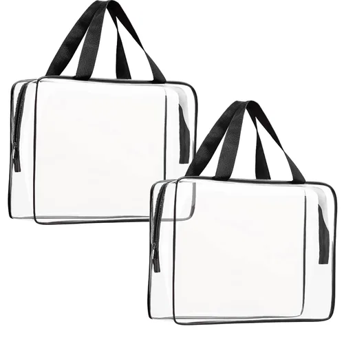 Miniatura 31 de Kit de 3 piezas de bolsas de artículos de aseo de viaje de PVC cristalino para mujeres y hombres, organizador de embalaje de vinilo impermeable