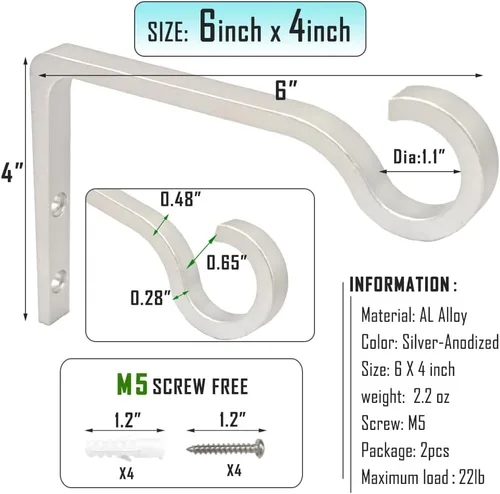 Miniatura 53 de QIEGL Soporte colgante para plantas de 6 pulgadas, gancho de metal para plantas, gancho de pastor decorativo para colgar linternas, comedero