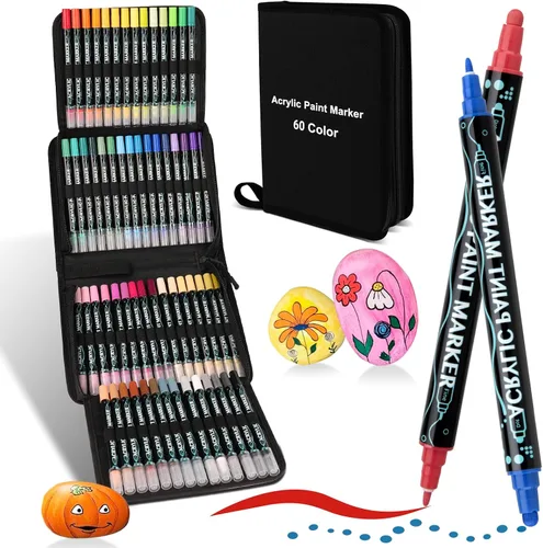 60 colores de marcadores de pintura acrílica, marcadores de pintura acrílica de doble punta para pintura de rocas, decoración de Halloween,