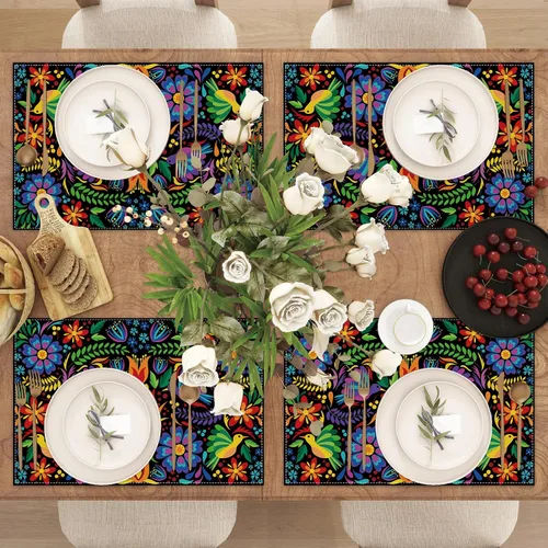 Miniatura 5 de Juego de 4 manteles individuales de fiesta mexicana del Cinco de Mayo, decoración del Día de los Muertos, decoración y suministros para el hogar