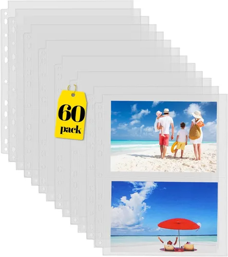 Miniatura 11 de Sooez Paquete de 30 protectores resistentes para fotos o postales, fundas de plástico transparente para carpetas de 3 anillas, dos bolsillos de 5 x