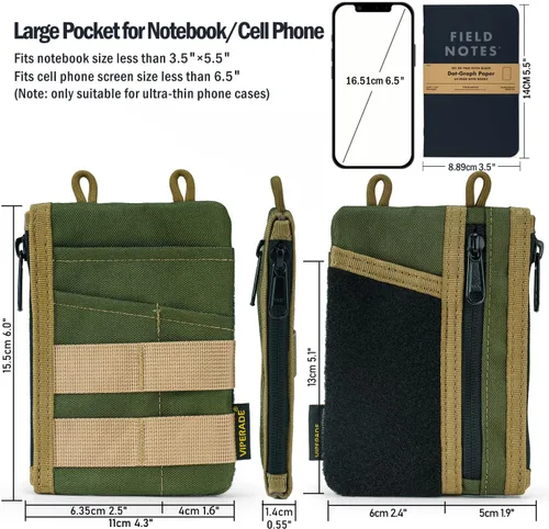 Miniatura 2 de VIPERADE VE18 EDC Bolsa, Organizador de Bolsillo para Hombres, Organizador de Bolsillo EDC, 3 Ranuras con 2 Bolsillos con Cremallera, Bolsa