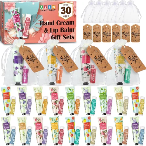 Miniatura 10 de AZEN 30 juegos de regalos a granel, crema de manos y aceites esenciales a granel con bolsa de organza, tarjeta de agradecimiento, regalos de baby