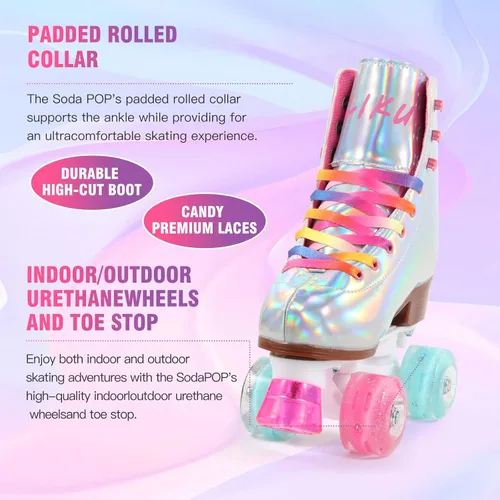 Miniatura 3 de LIKU Patines de cuatro ruedas para niñas y mujeres con todas las ruedas iluminadas, patines de cordones iluminados para interiores y exteriores