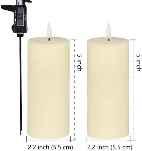 Miniatura 6 de volnyus Juego de 2 velas LED sin llama (2.2 x 5 pulgadas), parpadeantes, funciona con pilas, con temporizadores de control remoto para chimenea
