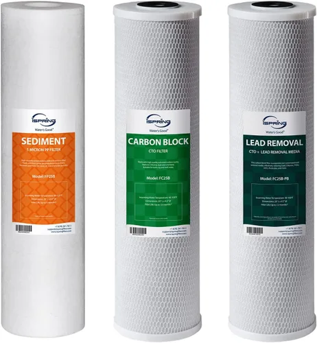 Miniatura 16 de iSpring F3WGB32BM Filtro de agua de 3 etapas, 4.5" x 20", paquete de repuesto con sedimento, bloque de carbono CTO y cartuchos reductores de hierro