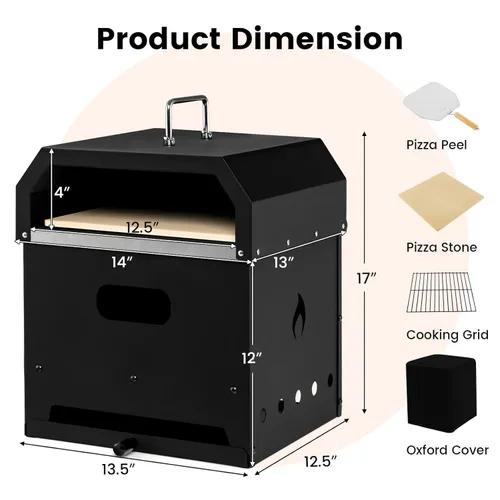 Miniatura 6 de COSTWAY Horno de pizza al aire libre, horno de pizza desmontable 4 en 1 con piedra para pizza, parrilla de cocina, pala para pizza, mango