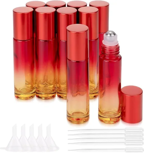 Miniatura 8 de Paquete de 10 botellas de vidrio de 0.3 fl oz para aceites esenciales, botellas enrollables de acero inoxidable, botella vacía para aceite