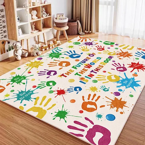 Miniatura 9 de Alfombra colorida para niños, alfombra lavable para niños, alfombras de área de huellas de manos para dormitorio de niños, alfombra de juego