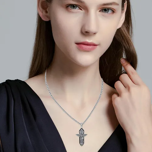 Miniatura 4 de Brisskaari Collar de San Miguel para hombres y mujeres, plata de ley 925, arcángel católico, colgante de amuleto de San Patricio, regalo de joyería