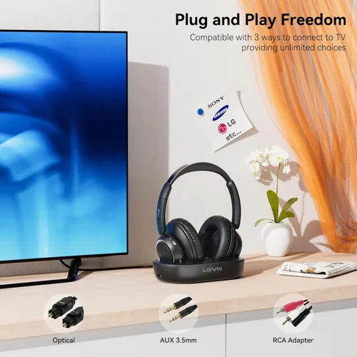 Miniatura 4 de LEVN - Auriculares inalámbricos para ver TV, auriculares para TV inalámbricos para personas mayores con base de carga transmisora, para personas