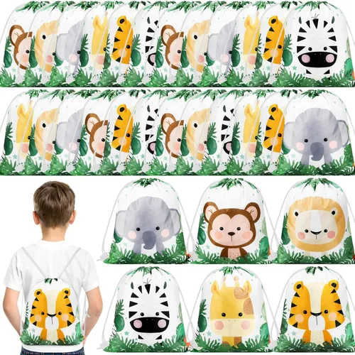 Miniatura 7 de Ferraycle Bolsas con cordón de safari de animales, regalos de selva, regalos de fiesta, vida silvestre, bolsas de golosinas para vacaciones