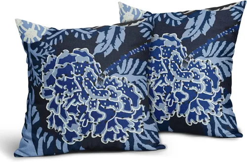 Miniatura 32 de Sweetshow Juego de 2 fundas de almohada florales de color azul marino de 16 x 16 pulgadas, fundas de almohada cuadradas de lino con estampado