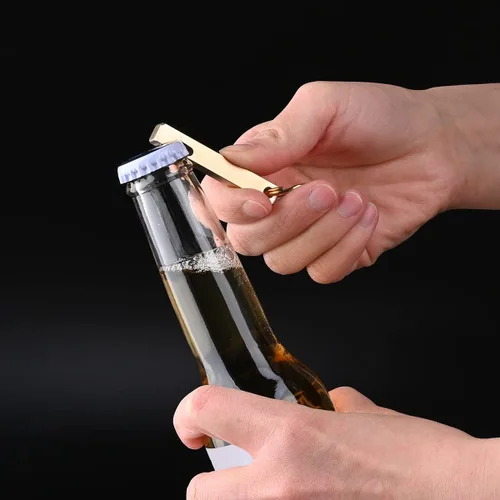 Miniatura 2 de HN05 - Llavero de latón macizo con abrebotellas de cerveza con llaveros de latón, regalos de bar para hombres, marido, papá, novio (2 unidades)