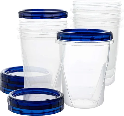 Miniatura 15 de PLASTICPRO [8 oz 96 Pack] Contenedores Twist Top para bocadillos con parte inferior transparente y tapa azul giratoria en las tapas, reutilizables