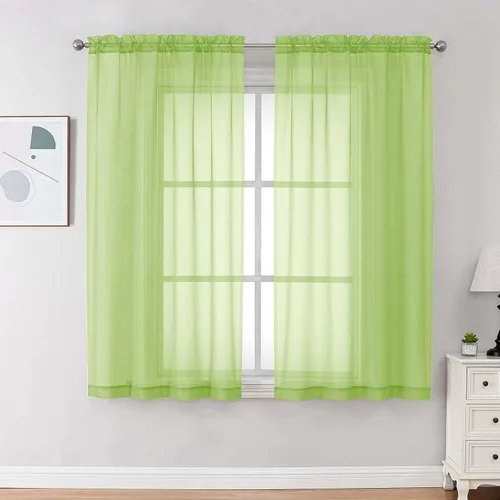 Miniatura 180 de OVZME - Cortinas traslúcidas blancas de 45 pulgadas de largo, 2 paneles, cortinas de gasa con bolsillo para barra para ventanas pequeñas, cada una