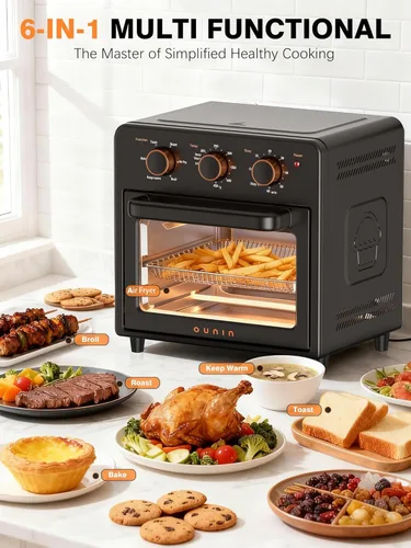 Miniatura 5 de OUNIN Horno tostador y freidora de aire con infusión de vapor, 12L compacto, apto para encimera, precalentamiento rápido con opciones de hornear