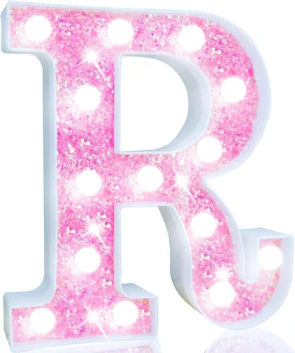 Miniatura 19 de Pooqla Luces de números de marquesina, números de luz rosa para niñas de 10.º cumpleaños, funciona con pilas, luz nocturna de número con purpurina