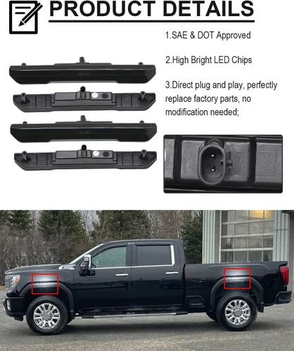 Miniatura 3 de 4 PCS Luces LED de Marcador Lateral con Lente Ahumada de Repuesto para Sierra 2500HD 3500HD 2020 2021 2022 2023 2024 2025, Kit de Ensamblaje