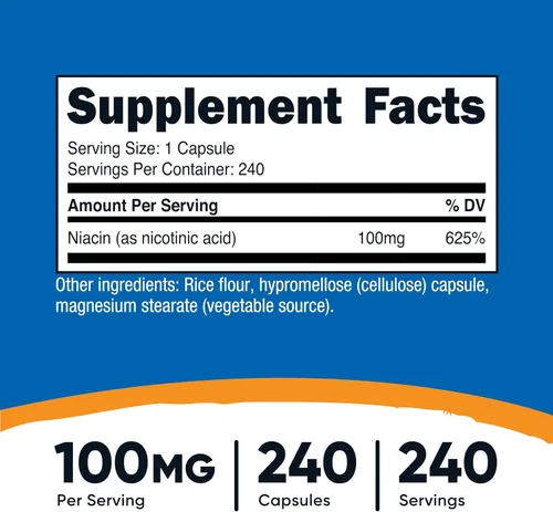 Miniatura 2 de Nutricost Niacina (vitamina B3) 100 mg, 240 cápsulas - con enrojecimiento, sin OMG, sin gluten