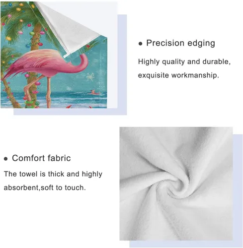Miniatura 4 de Pfrewn Juego de 3 toallas de baño de Navidad con flamenco tropical, palmera y cangrejo, toallas de baño, suaves y absorbentes, toallas de mano